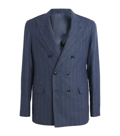 Brett Johnson Wool-linen-silk Double-breasted Blazer In Navy