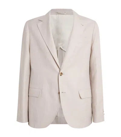 Brett Johnson Wool-linen-silk Plaid Blazer In Beige