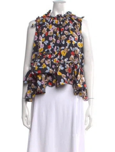 Pre-owned Brøgger Floral Print Crew Neck Top In White