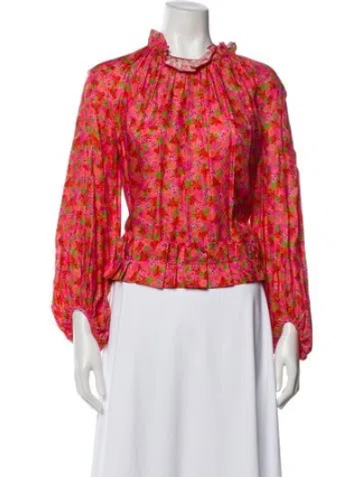 Pre-owned Brøgger Floral Print Long Sleeve Blouse In Red