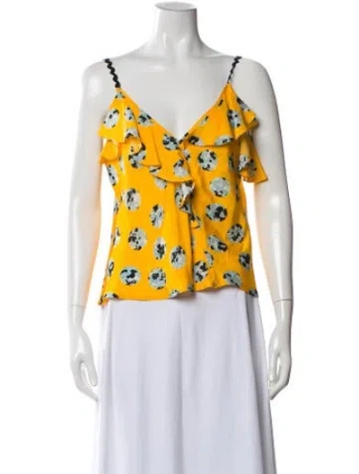 Pre-owned Brøgger Floral Print V-neck Blouse In Yellow