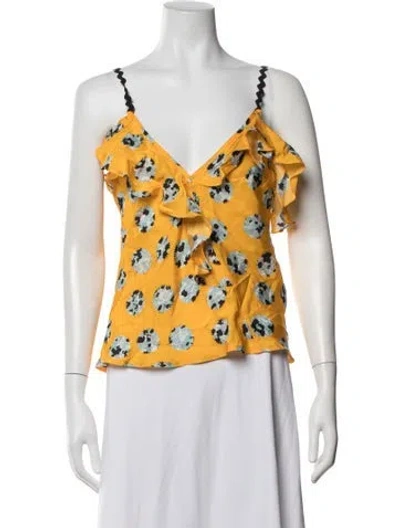 Pre-owned Brøgger Floral Print V-neck Top In Yellow