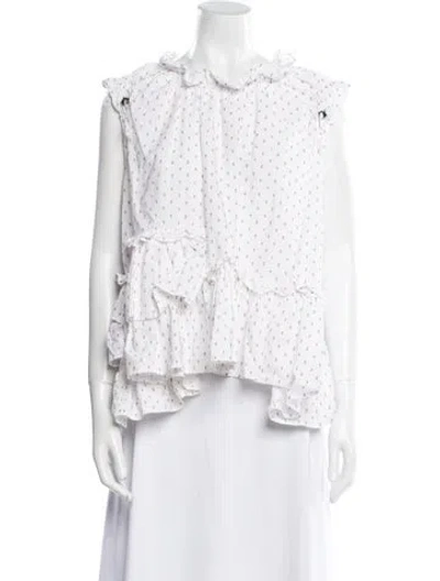 Pre-owned Brøgger Printed Mock Neck Top In White