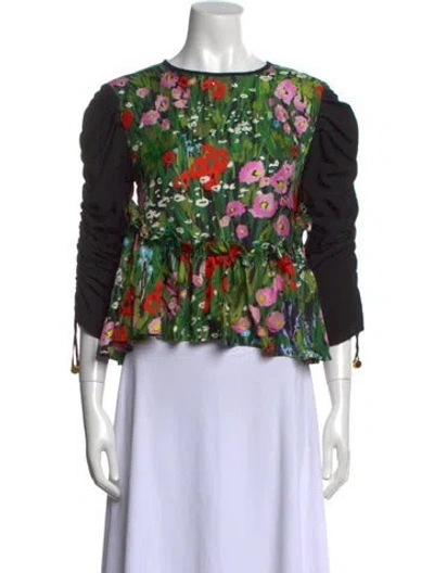 Pre-owned Brøgger Silk Floral Print Crop Top In Green