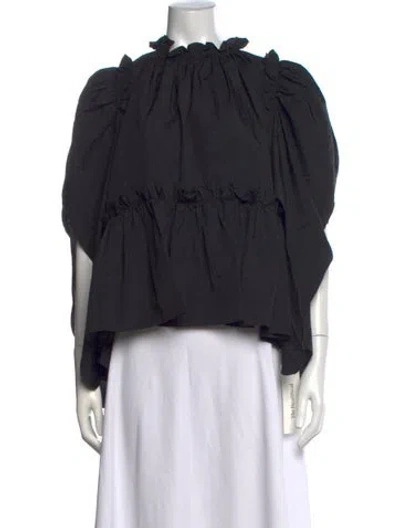 Pre-owned Brøgger Tie Neck Short Sleeve Blouse In Black