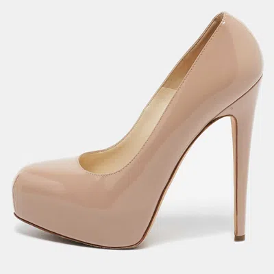 Pre-owned Brian Atwood Beige Patent Leather Platform Pumps Size 37