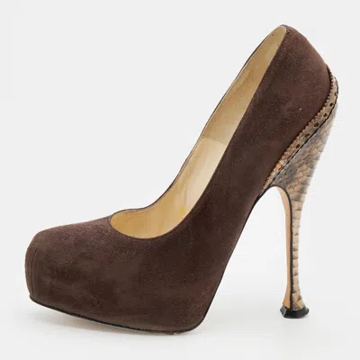 Brian Atwood Brown Suede Platform Pumps In Multi