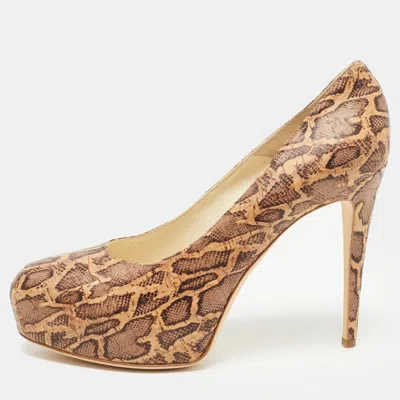 Brian Atwood Brown/beige Cork Print Platform Pumps