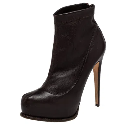 Brian Atwood Burgundy Leather Ankle Length Boots In Brown
