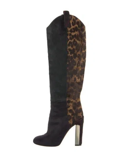 Pre-owned Brian Atwood Calf Hair Animal Print Boots In Black
