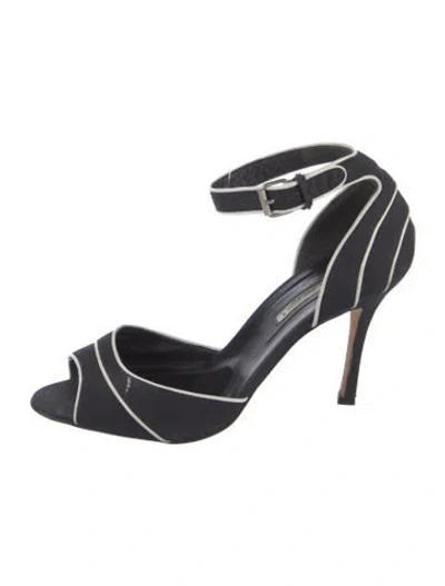 Pre-owned Brian Atwood Canvas Striped Sandals In Black