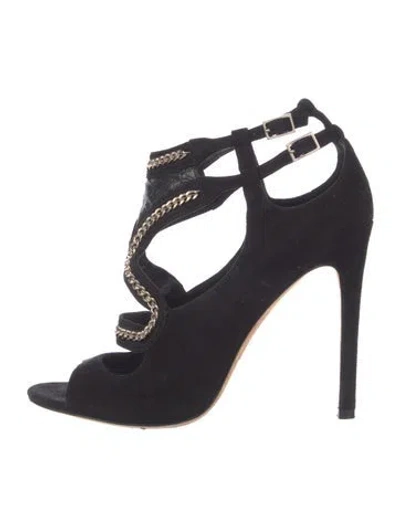 Pre-owned Brian Atwood Chain-link Accent Suede Sandals In Blue