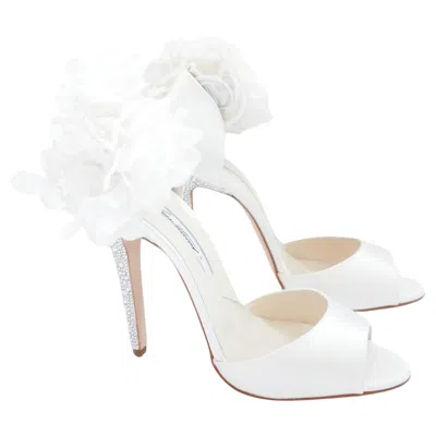 Pre-owned Brian Atwood Corsage Trim Crystal Heel Bridal Shoes In Gray