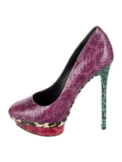 Pre-owned Brian Atwood Embossed Leather Animal Print Pumps In Purple
