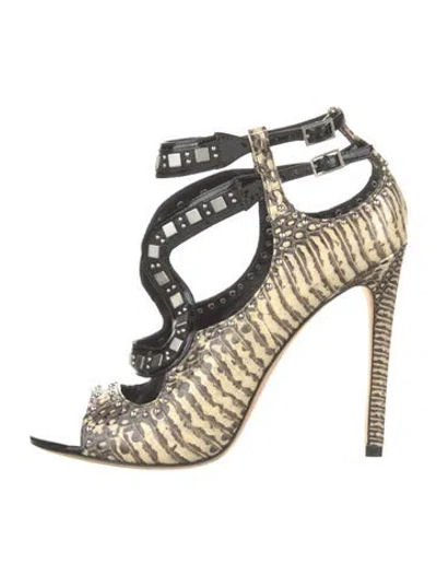 Pre-owned Brian Atwood Embossed Leather Animal Print Sandals In Neutral