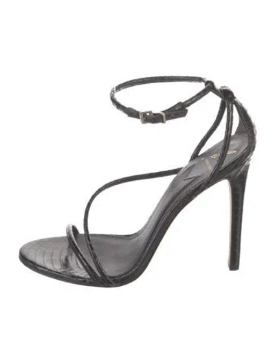 Pre-owned Brian Atwood Embossed Leather Sandals In Black