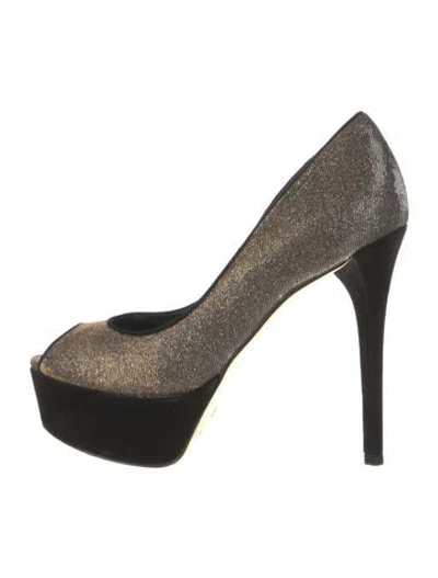 Pre-owned Brian Atwood Glitter Animal Print Pumps In Gold