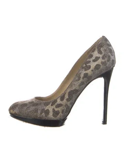 Pre-owned Brian Atwood Glitter Animal Print Pumps In Gold