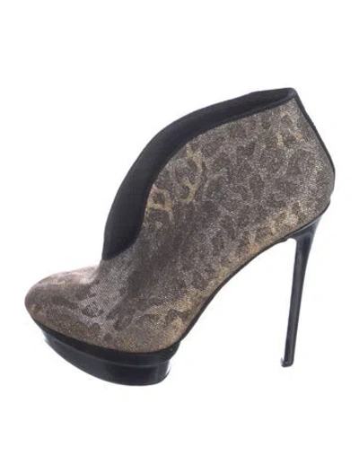 Pre-owned Brian Atwood Glitter Animal Print Pumps In Metallic/silver