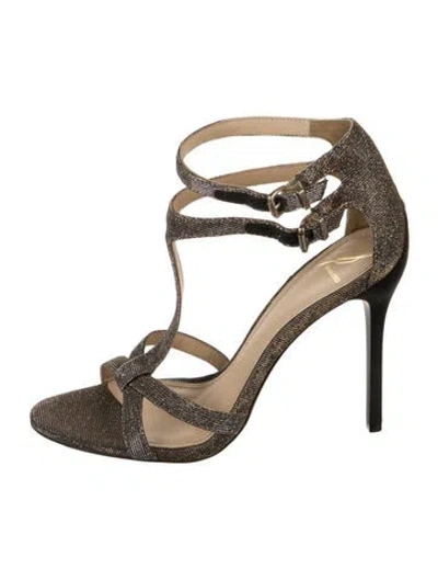 Pre-owned Brian Atwood Glitter T-strap Sandals In Gold