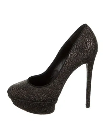 Pre-owned Brian Atwood Glitter Tweed Pattern Pumps In Black