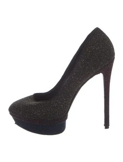 Pre-owned Brian Atwood Glitter Tweed Pattern Pumps In Gold