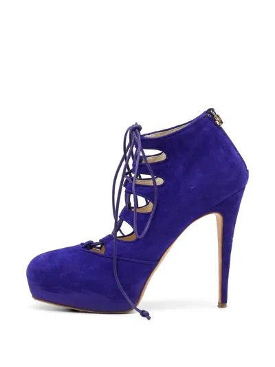 Pre-owned Brian Atwood Lace-up Suede Ankle Boots In Purple