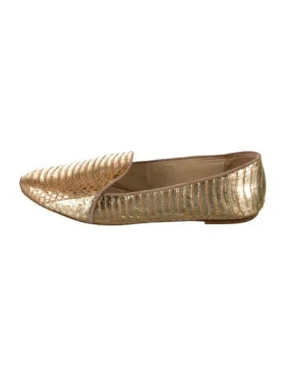 Pre-owned Brian Atwood Leather Animal Print Loafers In Gold