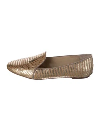Pre-owned Brian Atwood Leather Animal Print Loafers In Gold