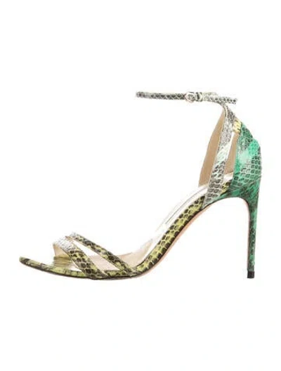 Pre-owned Brian Atwood Leather Animal Print Sandals In Green