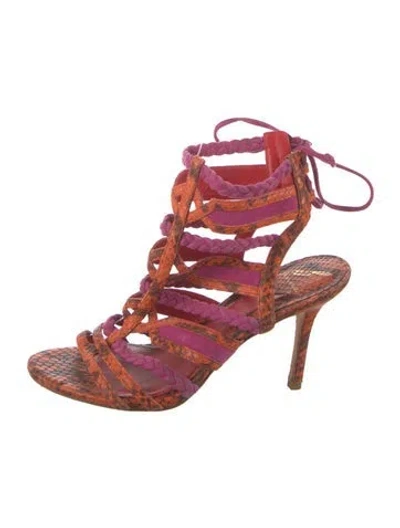 Pre-owned Brian Atwood Leather Animal Print Slingback Pumps In Red
