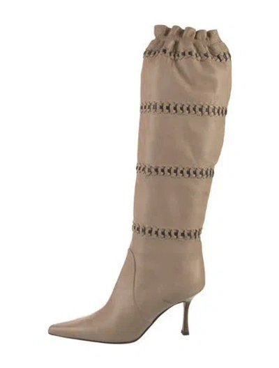 Pre-owned Brian Atwood Leather Braided Accents Boots In Neutral