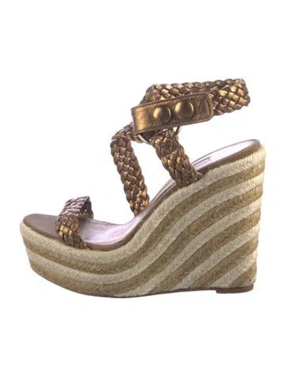 Pre-owned Brian Atwood Leather Braided Accents Espadrilles In Gold/metallic