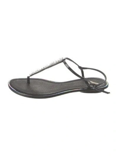 Pre-owned Brian Atwood Leather Crystal Embellishments T-strap Sandals In Black