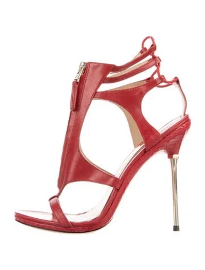 Pre-owned Brian Atwood Leather Cutout Accent Sandals In Red
