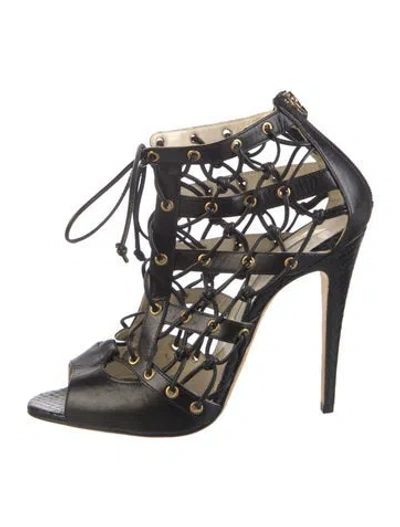 Pre-owned Brian Atwood Leather Eyelet Trim Pumps In Black