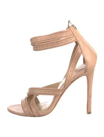 Pre-owned Brian Atwood Leather Eyelet Trim Sandals In Neutrals