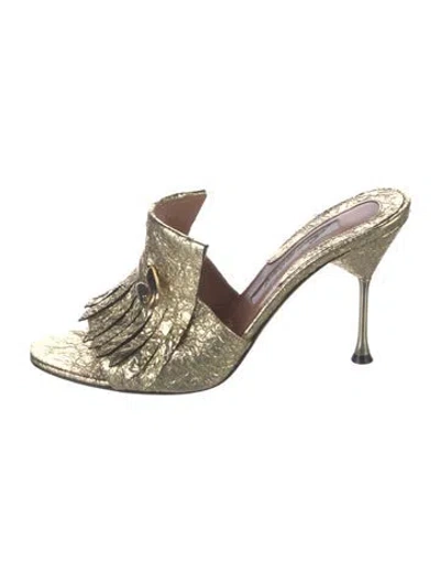 Pre-owned Brian Atwood Leather Fringe Trim Accent Sandals