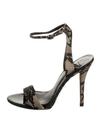 Pre-owned Brian Atwood Leather Lace Pattern Sandals In Black
