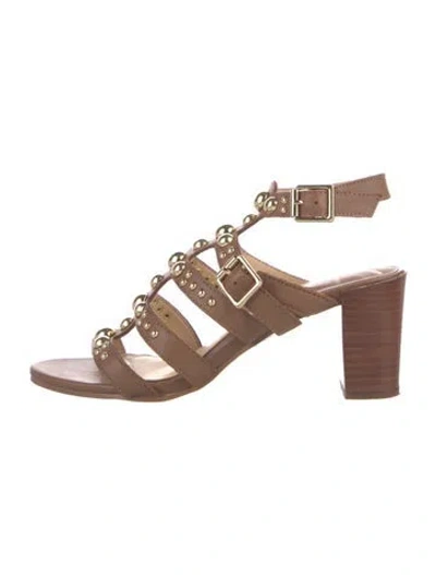 Pre-owned Brian Atwood Leather Studded Accents Gladiator Sandals In Brown