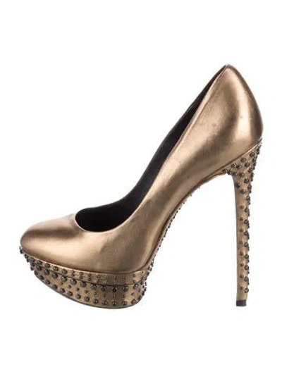 Pre-owned Brian Atwood Leather Studded Accents Pumps