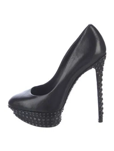 Pre-owned Brian Atwood Leather Studded Accents Pumps In Black/blue