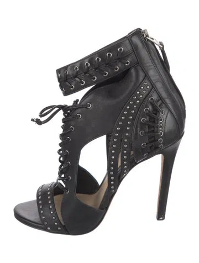 Pre-owned Brian Atwood Leather Studded Accents Sandals In Black