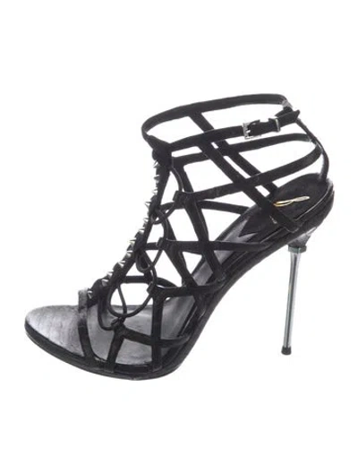 Pre-owned Brian Atwood Leather Studded Accents Sandals In Black