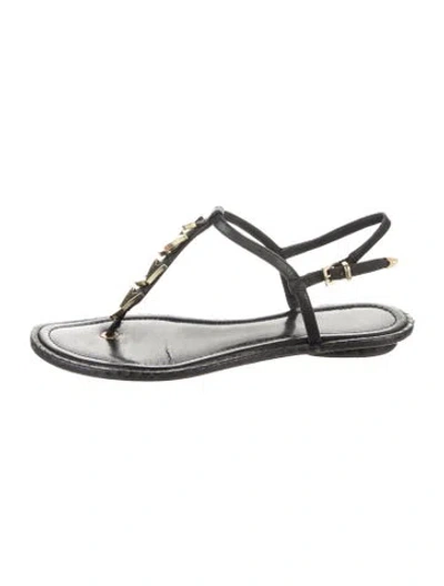 Pre-owned Brian Atwood Leather Studded Accents T-strap Sandals In Gray