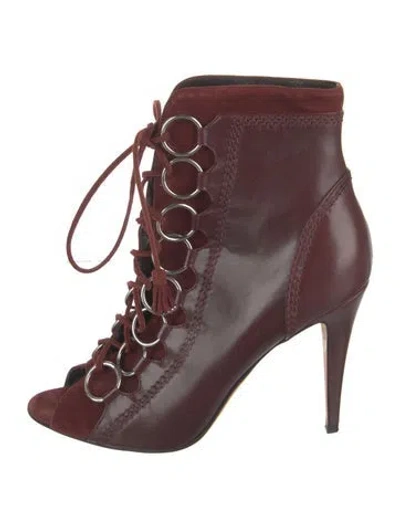 Pre-owned Brian Atwood Leather Tassel Accents Lace-up Boots In Burgundy