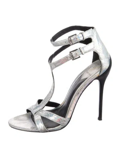Pre-owned Brian Atwood Leather T-strap Sandals In Silver