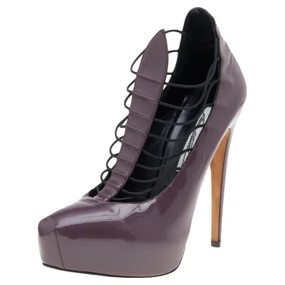 Brian Atwood Mauve Patent Leather Cage Platform Pumps In Purple