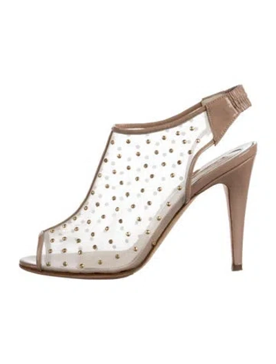Pre-owned Brian Atwood Mesh Polka Dot Print Slingback Pumps In Brown