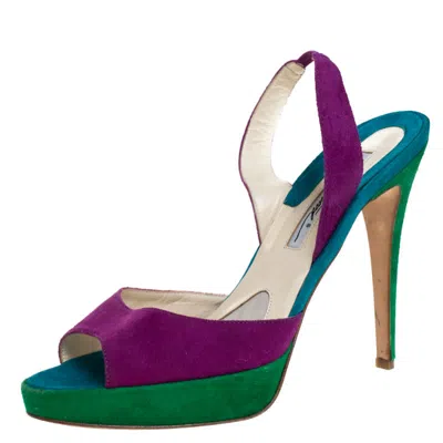Brian Atwood Multicolor Suede Peep Toe Slingback Platform Sandals
